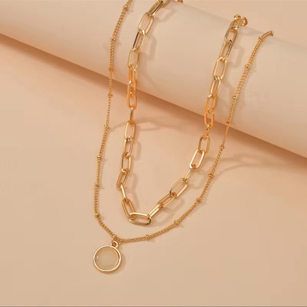 Dainty Multilayer Adjustable Necklace Inlaid Round Cut Opal Elegant Alloy golden